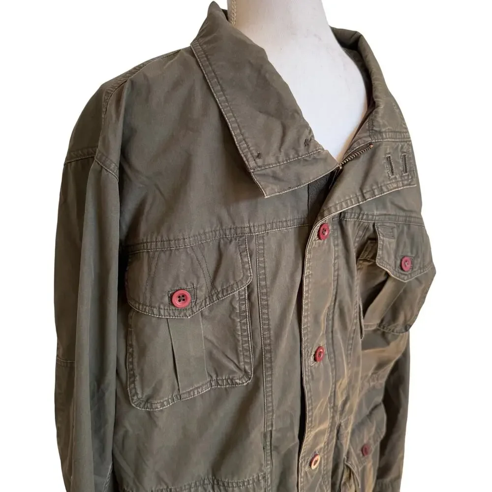 L.L.Bean Jacket Men's Medium Army Green Washed Cotton Cargo Utility Barn Coat